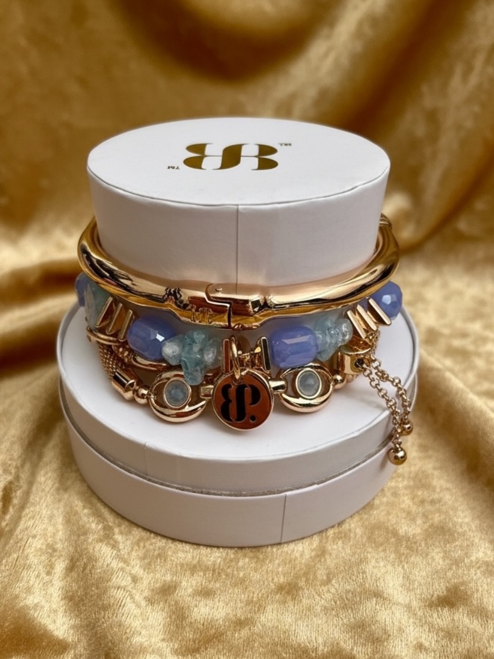 Bomb Party Rose Gold Plated Stack with Blue Beads “I’m Gonna Make You Proud”